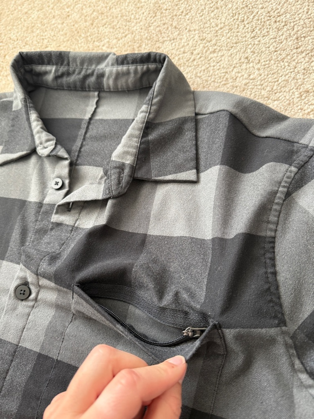 Lululemon Masons Peak Black Grey Flannel Button Up Shirt - Picture 6 of 10